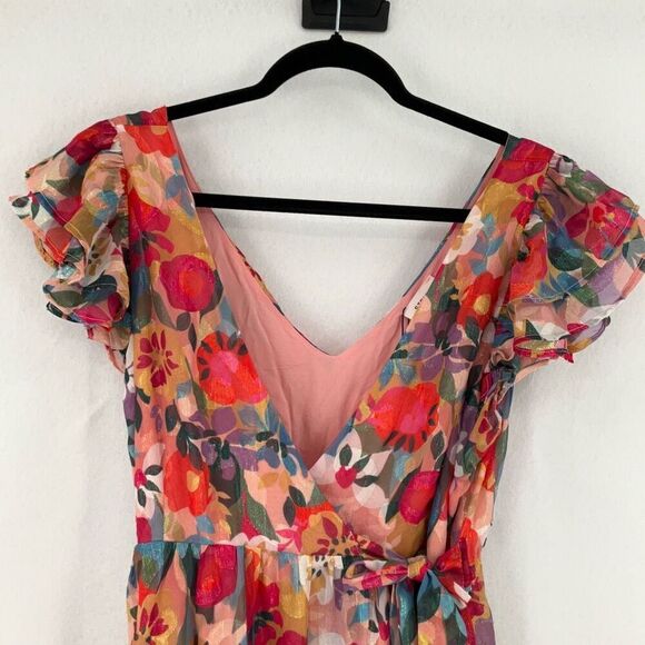 NWT Stella & Suzie Multicolor Floral V-neck Ruffle Chiffon Midi Dress Medium - Picture 3 of 12